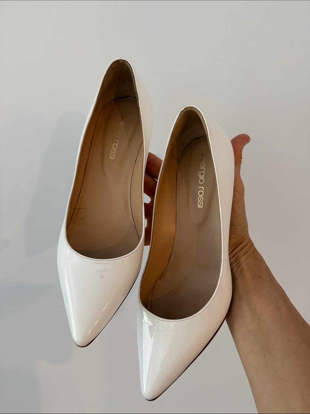 Sergio Rossi White Patent Pointed-Toe Pumps size 36 Fits 5.5